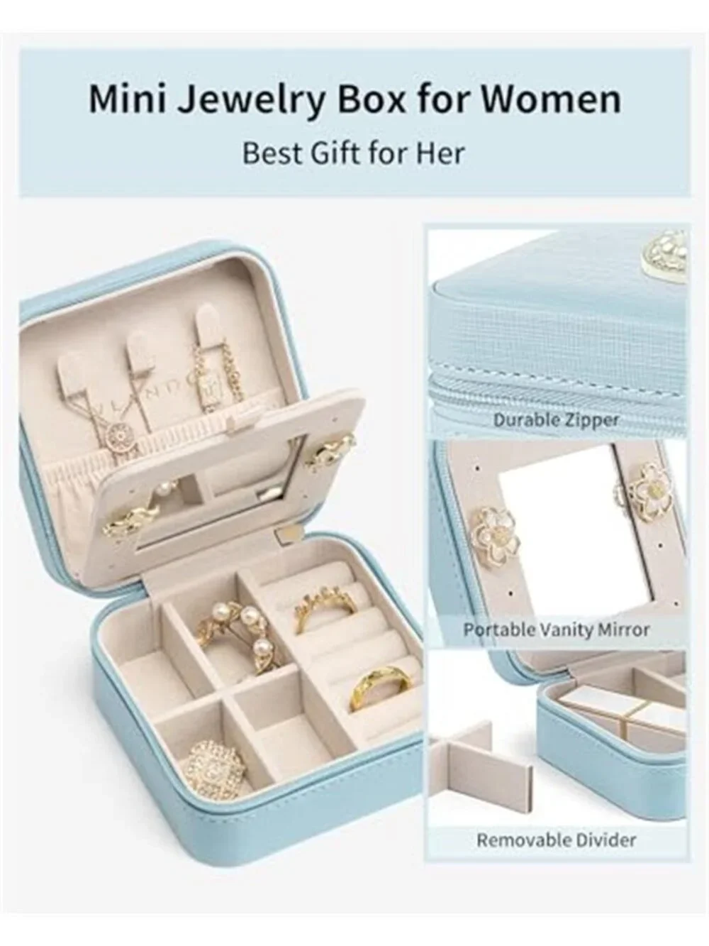 Blue Travel Jewelry Box Small Organizer Case Ring Earring Necklace Storage Case